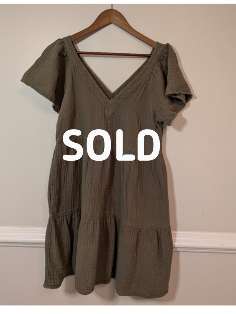 SOLD DO NOT BUY Navy Olive Tiered V-Neck Mini Dress 100% Cotton Natural Fibers